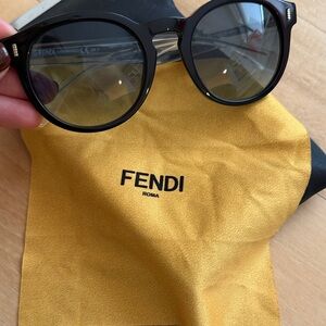 Fendi Black Round Sunglasses with Gold Accents